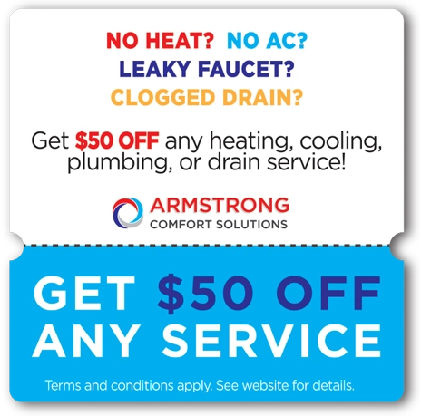Get $50 off any heating, cooling, plumbing, or drain service