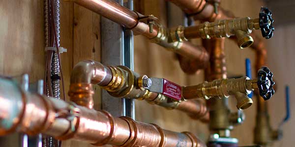 Copper pipes in a plumbing system